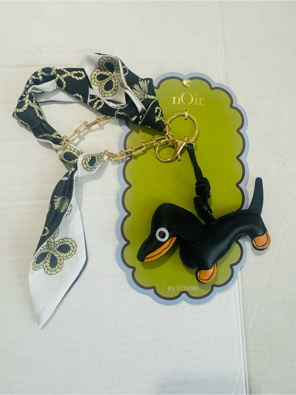 nOir Black Dachshund Keychain bag charm  with Scarf Accent BNWT